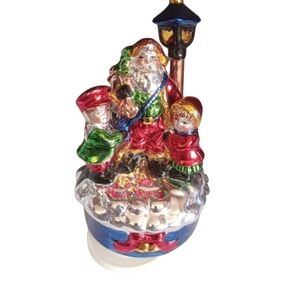 Hand Blown Santa Revolving Music Box Mercury Glass Style Plays Jingle Bells.